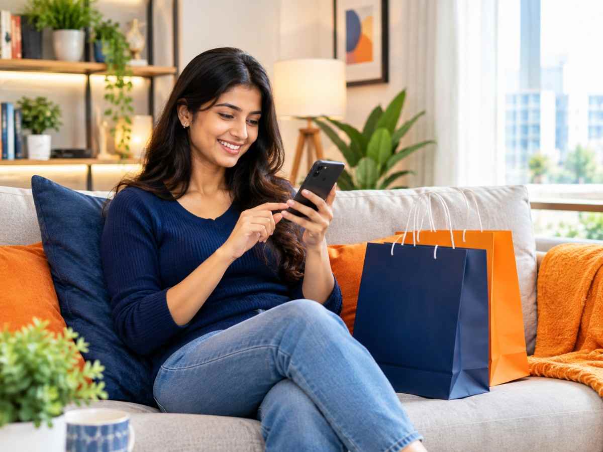 Group of shoppers browsing products and talking to a sales advisor